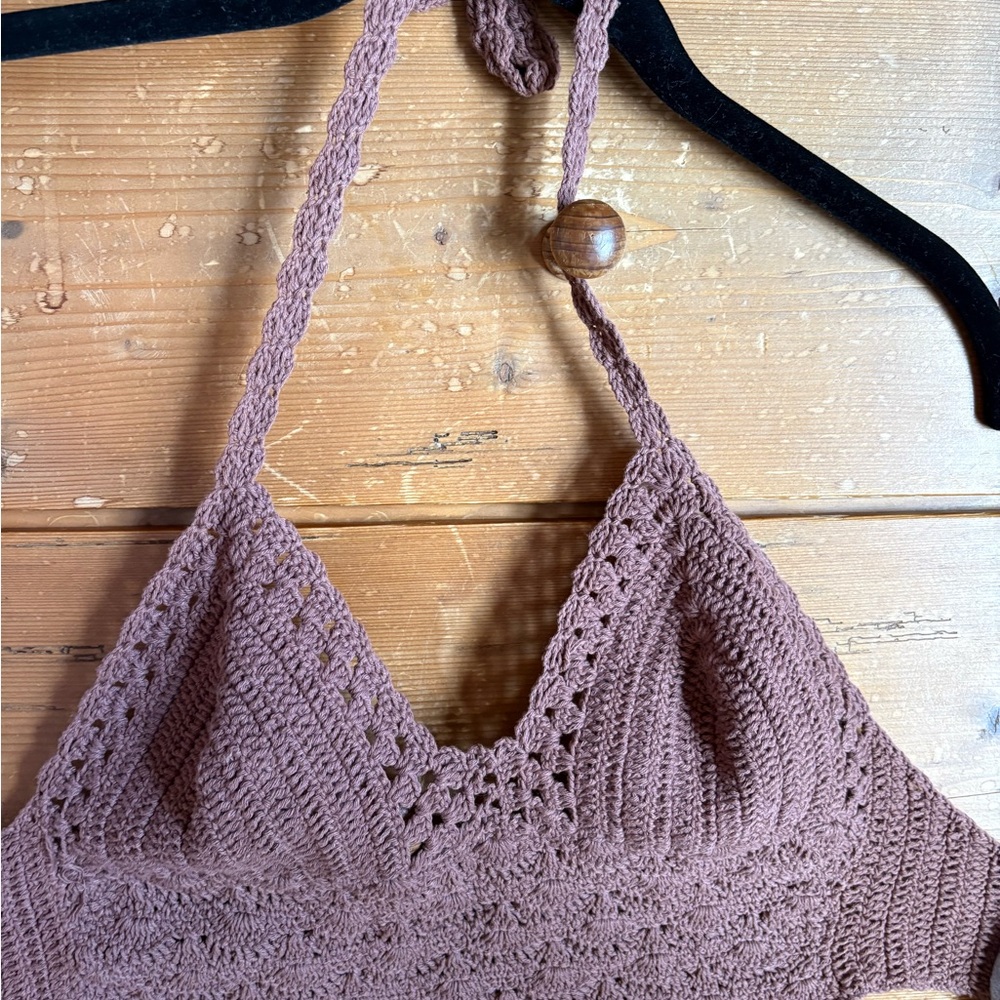 Brown Crochet Halter Top